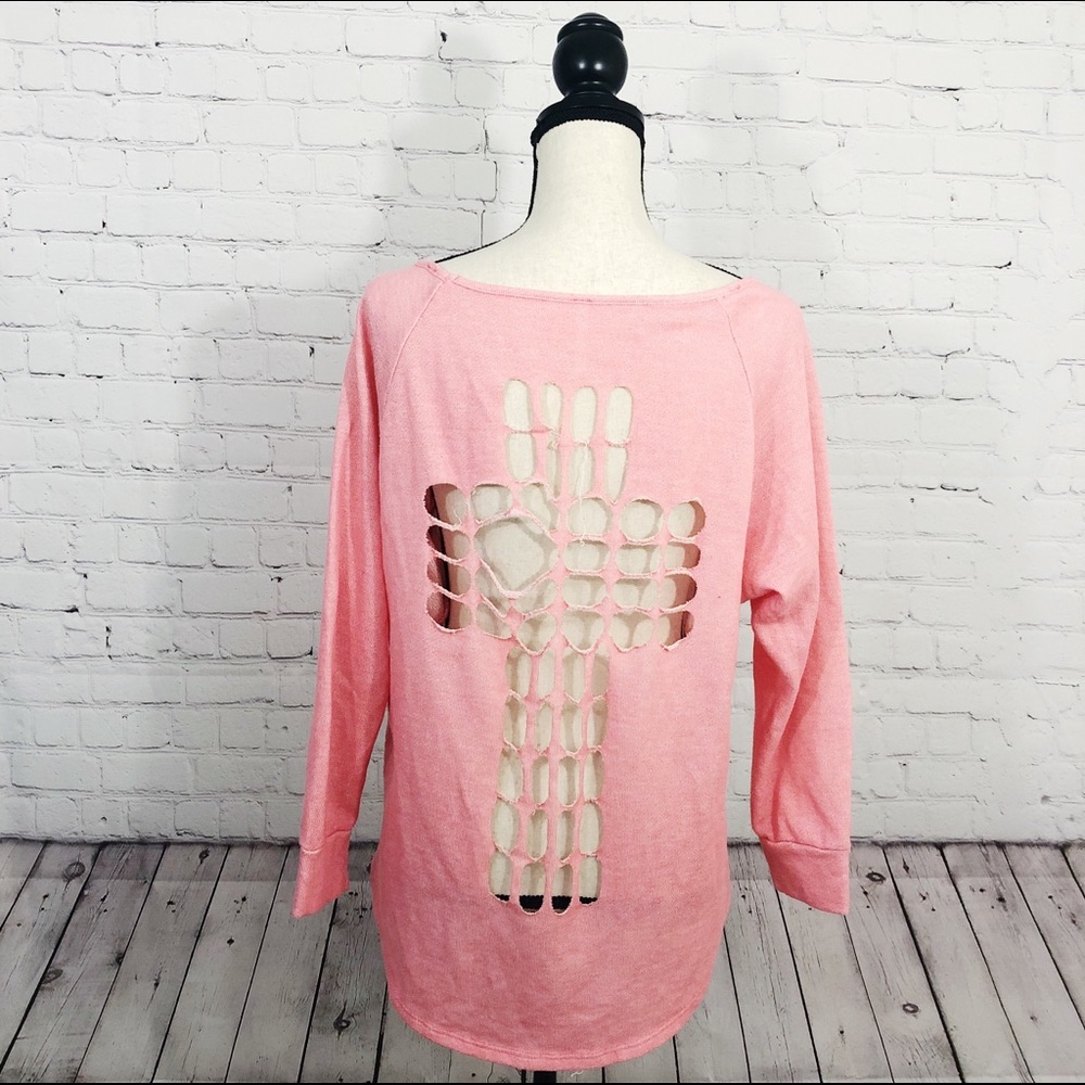 Joel Pink Ripped Sweatshirt Size M